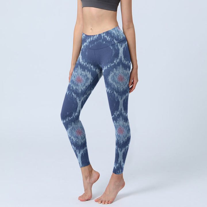 Leggings da palestra Buddha Stones blu navy e bianco con design da donna, pantaloni da yoga - Marina - US18, UK/AU22, EU50 (4XL) - image 0