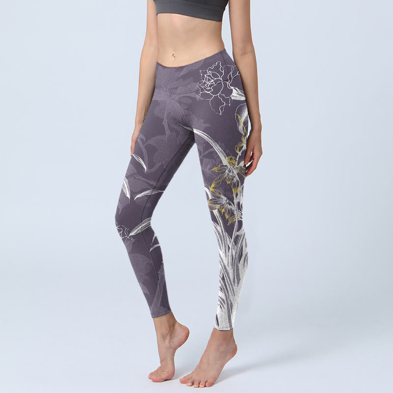 Leggings da palestra Buddha Stones Orchid Flower Roses Pantaloni da yoga da donna - Grigio scuro - US18, UK/AU22, EU50 (4XL) - image 1