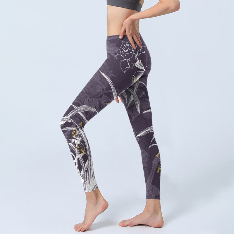 Leggings da palestra Buddha Stones Orchid Flower Roses Pantaloni da yoga da donna - image 3