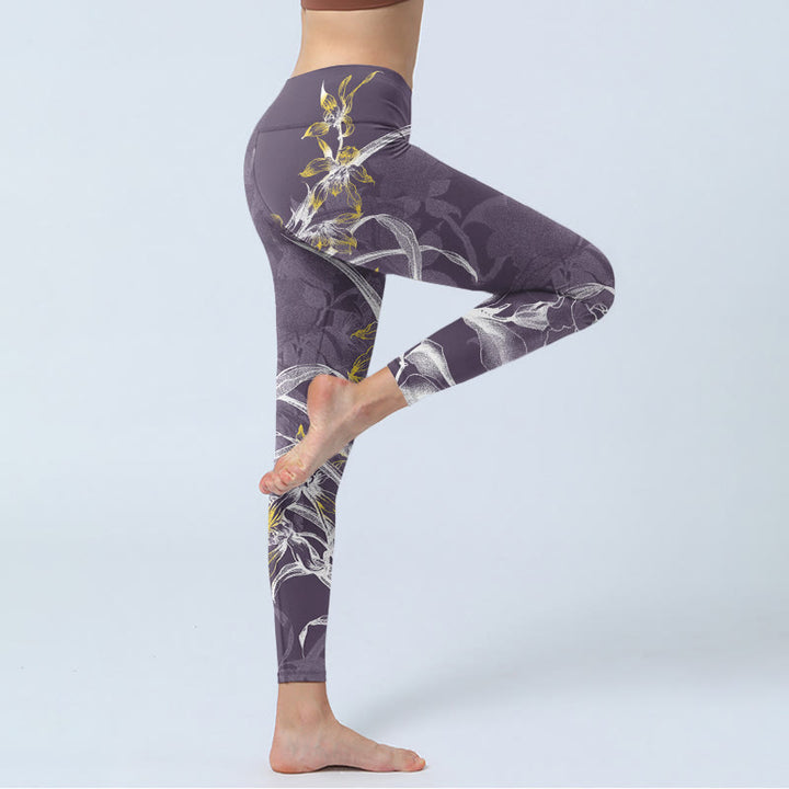 Leggings da palestra Buddha Stones Orchid Flower Roses Pantaloni da yoga da donna - image 4