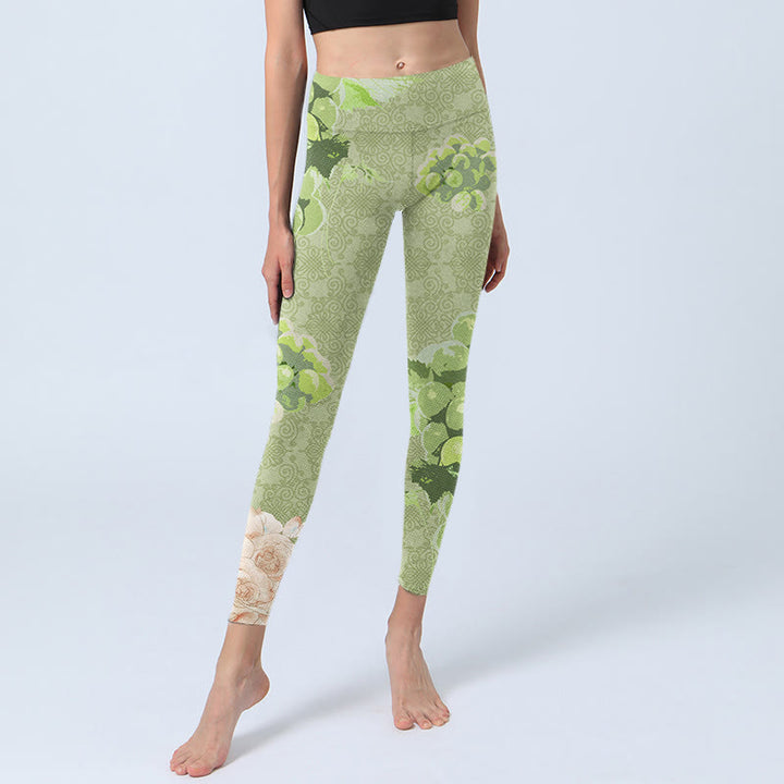 Leggings da palestra Buddha Stones Green Grapes Pink Roses Pantaloni da yoga da donna - image 6