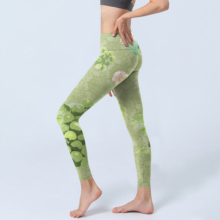 Leggings da palestra Buddha Stones Green Grapes Pink Roses Pantaloni da yoga da donna - image 3