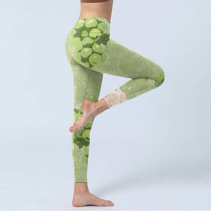 Leggings da palestra Buddha Stones Green Grapes Pink Roses Pantaloni da yoga da donna - image 4