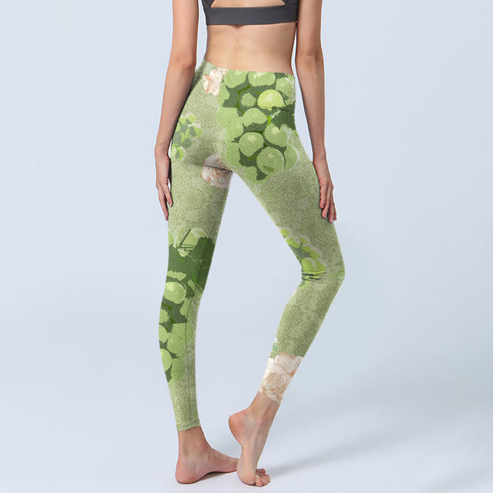 Leggings da palestra Buddha Stones Green Grapes Pink Roses Pantaloni da yoga da donna - image 5