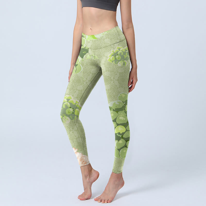 Leggings da palestra Buddha Stones Green Grapes Pink Roses Pantaloni da yoga da donna - GialloVerde - US18, UK/AU22, EU50 (4XL) - image 1
