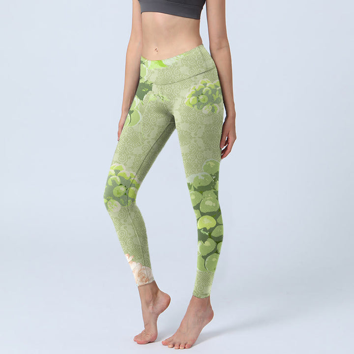 Leggings da palestra Buddha Stones Green Grapes Pink Roses Pantaloni da yoga da donna - GialloVerde - US18, UK/AU22, EU50 (4XL) - image 1