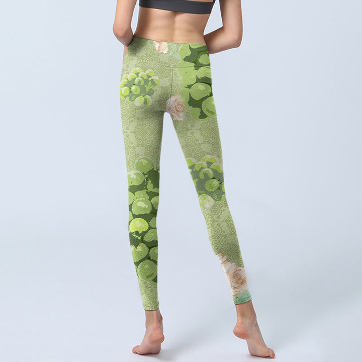 Leggings da palestra Buddha Stones Green Grapes Pink Roses Pantaloni da yoga da donna - image 7