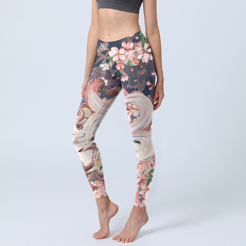 Leggings da palestra Buddha Stones Fox Cherry Blossoms Pantaloni da yoga da donna - Blu notte - US18, UK/AU22, EU50 (4XL) - image 1
