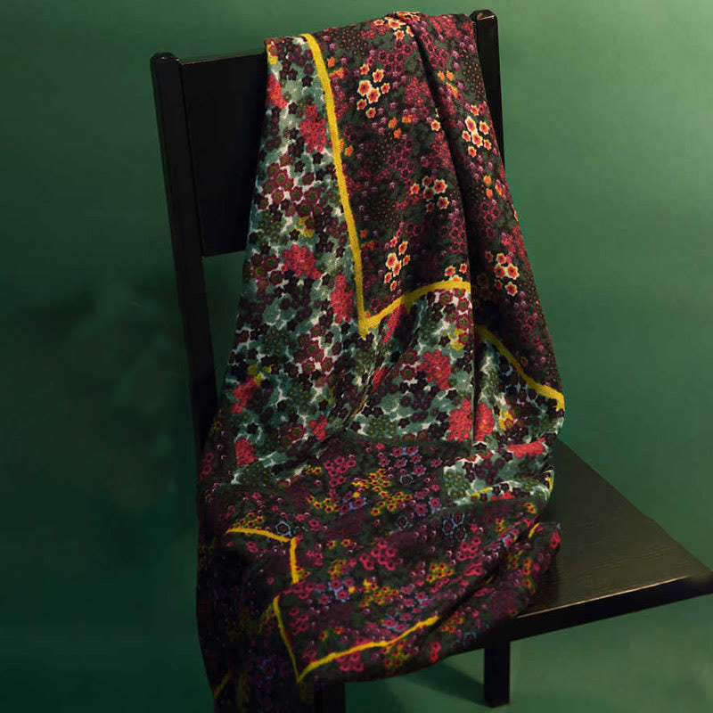 Scialle invernale da viaggio con pittura a olio di fiori Buddha Stones, tibetano, vintage, da palazzo - Verde Rosso Giallo 135*135cm - image 0