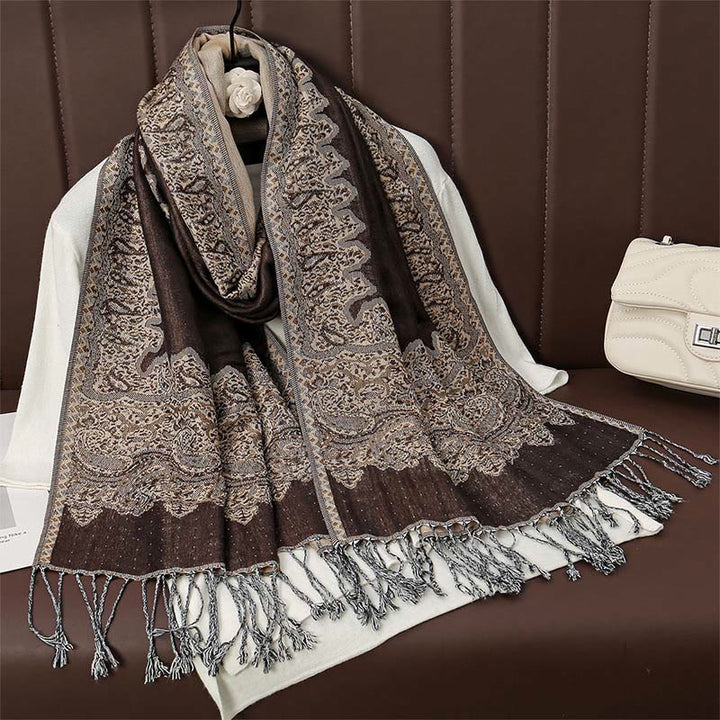 Scialle con stampa floreale colorata in jacquard di anacardi tibetani con Buddha Stones , autunno inverno, sciarpa calda e morbida