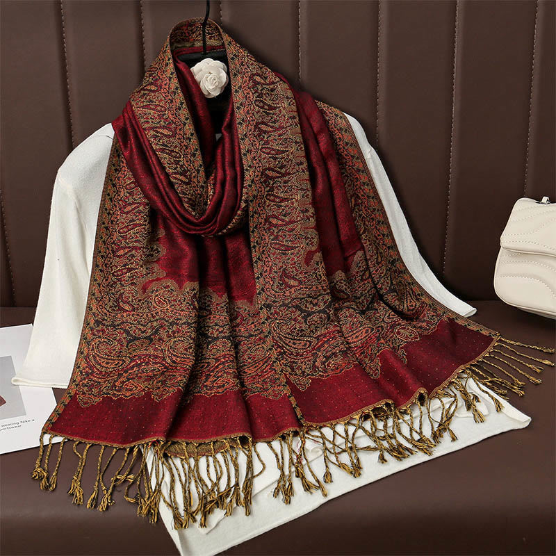 Scialle con stampa floreale colorata in jacquard di anacardi tibetani con Buddha Stones , autunno inverno, sciarpa calda e morbida