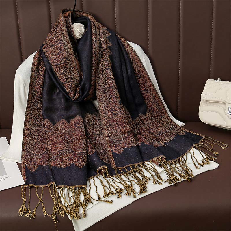 Scialle con stampa floreale colorata in jacquard di anacardi tibetani con Buddha Stones , autunno inverno, sciarpa calda e morbida