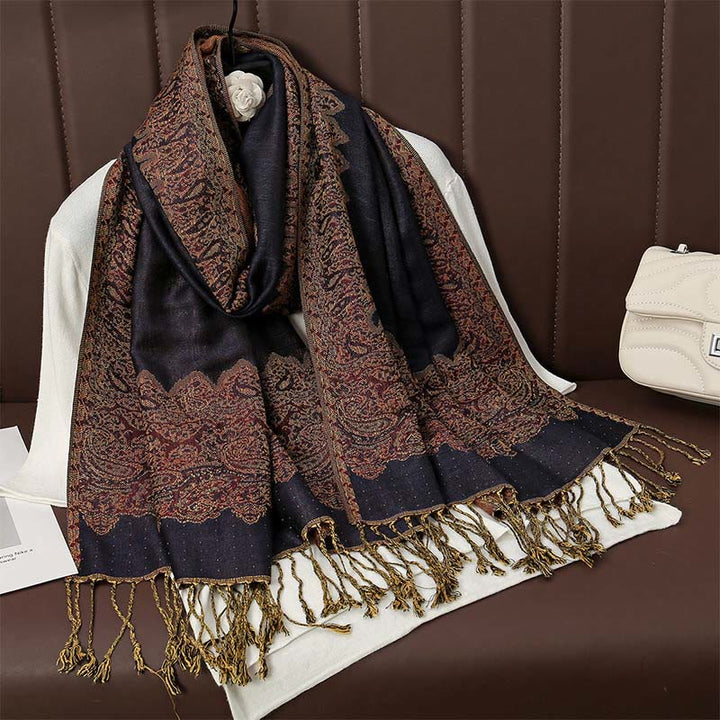 Scialle con stampa floreale colorata in jacquard di anacardi tibetani con Buddha Stones , autunno inverno, sciarpa calda e morbida
