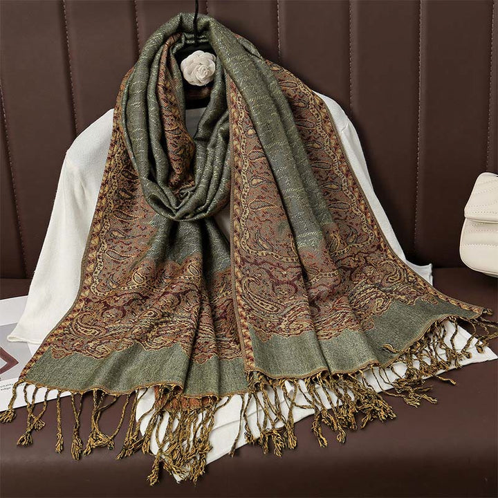 Scialle con stampa floreale colorata in jacquard di anacardi tibetani con Buddha Stones , autunno inverno, sciarpa calda e morbida