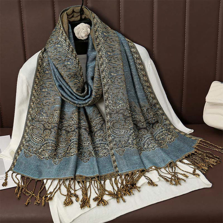 Scialle con stampa floreale colorata in jacquard di anacardi tibetani con Buddha Stones , autunno inverno, sciarpa calda e morbida