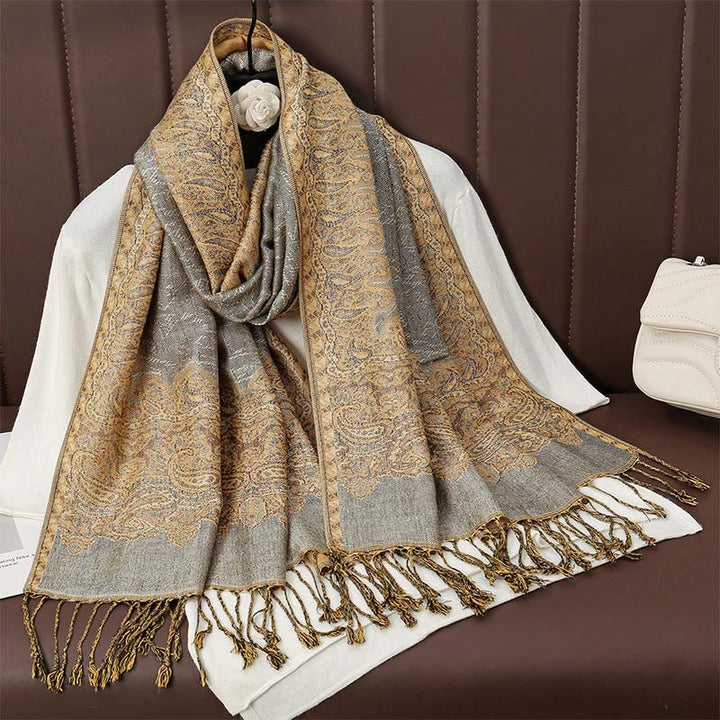 Scialle con stampa floreale colorata in jacquard di anacardi tibetani con Buddha Stones , autunno inverno, sciarpa calda e morbida