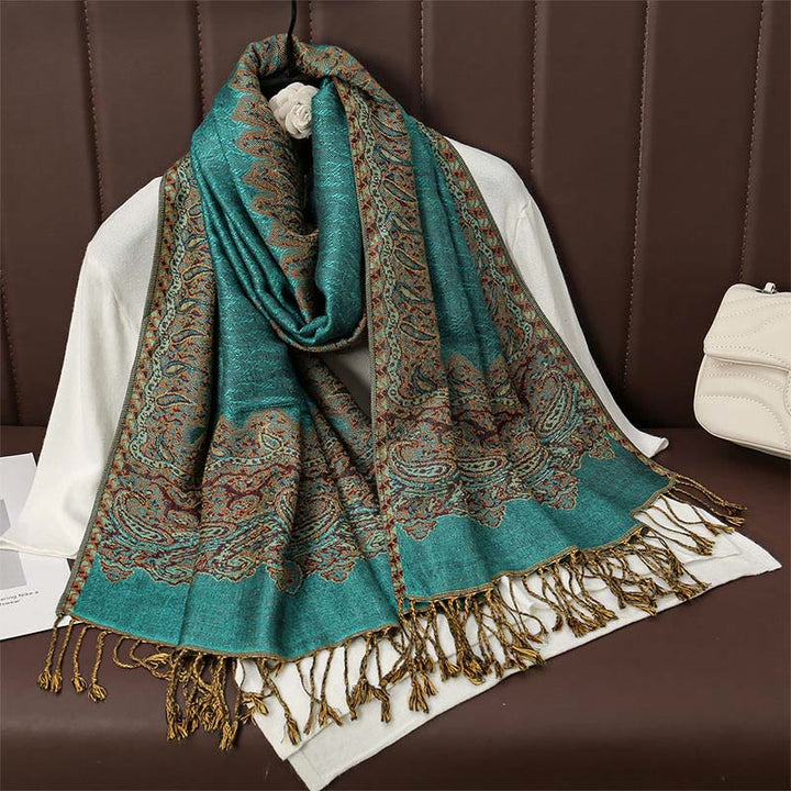 Scialle con stampa floreale colorata in jacquard di anacardi tibetani con Buddha Stones , autunno inverno, sciarpa calda e morbida
