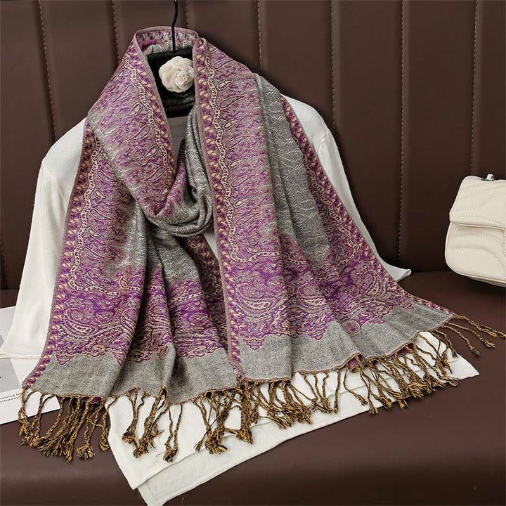 Scialle con stampa floreale colorata in jacquard di anacardi tibetani con Buddha Stones , autunno inverno, sciarpa calda e morbida