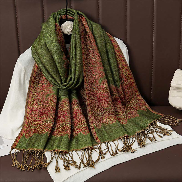 Scialle con stampa floreale colorata in jacquard di anacardi tibetani con Buddha Stones , autunno inverno, sciarpa calda e morbida