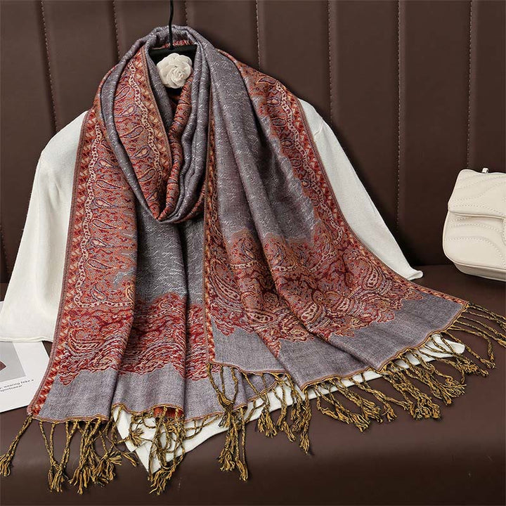 Scialle con stampa floreale colorata in jacquard di anacardi tibetani con Buddha Stones , autunno inverno, sciarpa calda e morbida
