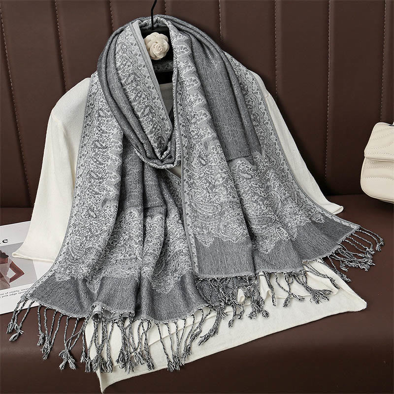 Scialle con stampa floreale colorata in jacquard di anacardi tibetani con Buddha Stones , autunno inverno, sciarpa calda e morbida