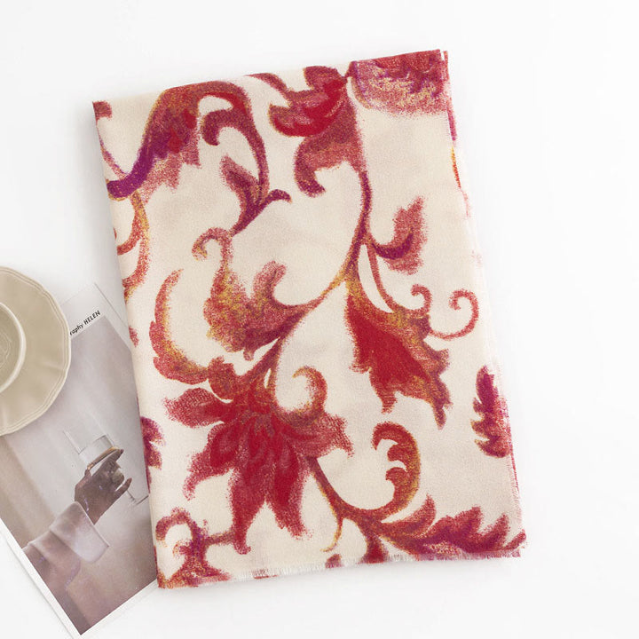 Scialle con stampa floreale rosso tibetano Buddha Stones, autunno inverno, morbido e caldo - image 2