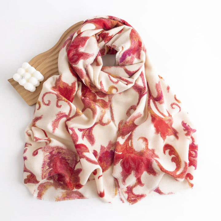 Scialle con stampa floreale rosso tibetano Buddha Stones, autunno inverno, morbido e caldo