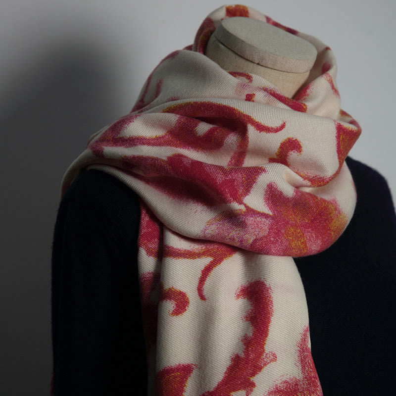 Scialle con stampa floreale rosso tibetano Buddha Stones, autunno inverno, morbido e caldo - image 5