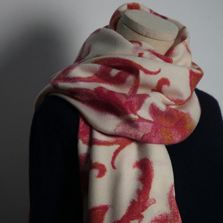 Scialle con stampa floreale rosso tibetano Buddha Stones, autunno inverno, morbido e caldo - image 5