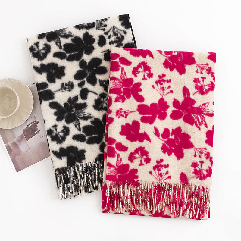 Scialle con stampa di nappe, in morbido e caldo tessuto a maglia, per autunno e inverno, con Buddha Stones e fiori di rosa tibetani