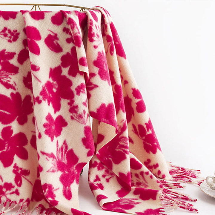Scialle con stampa di nappe, in morbido e caldo tessuto a maglia, per autunno e inverno, con Buddha Stones e fiori di rosa tibetani