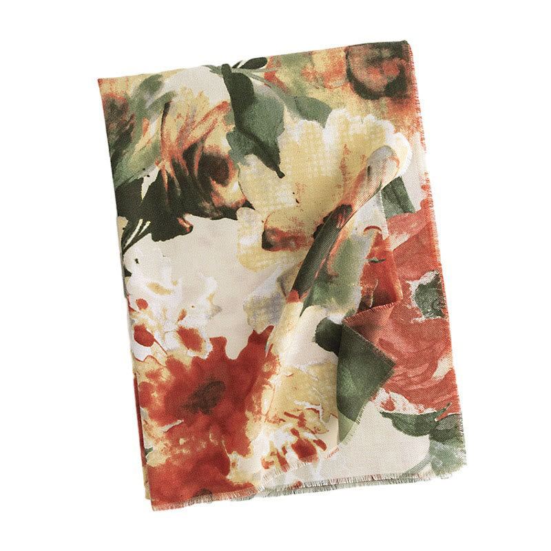 Scialle con stampa floreale, stile cinese retrò, con pittura a inchiostro, stile Buddha Stones , autunno inverno, caldo e accogliente