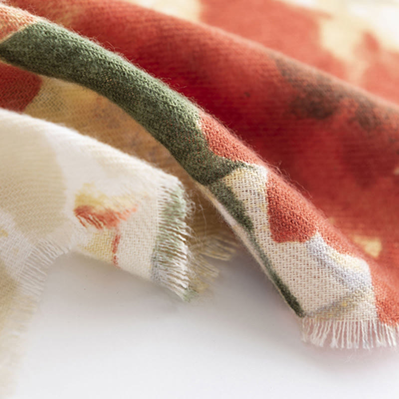 Scialle con stampa floreale, stile cinese retrò, con pittura a inchiostro, stile Buddha Stones , autunno inverno, caldo e accogliente - image 8