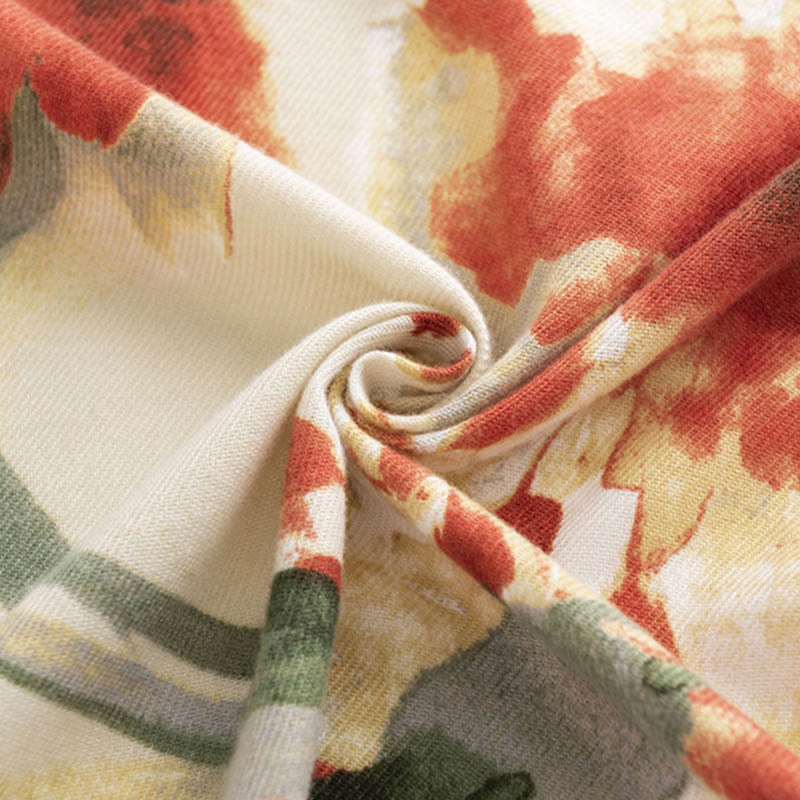 Scialle con stampa floreale, stile cinese retrò, con pittura a inchiostro, stile Buddha Stones , autunno inverno, caldo e accogliente