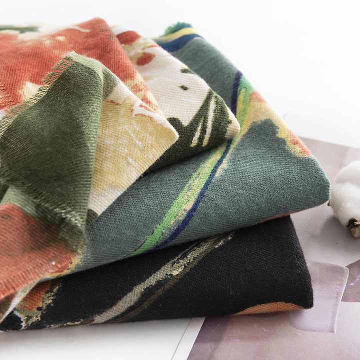 Scialle con stampa floreale, stile cinese retrò, con pittura a inchiostro, stile Buddha Stones , autunno inverno, caldo e accogliente