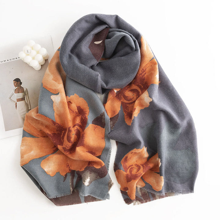 Scialle tibetano Buddha Stones , stile artistico, stampa ibisco siriano, autunno inverno, sciarpa calda e accogliente - image 2