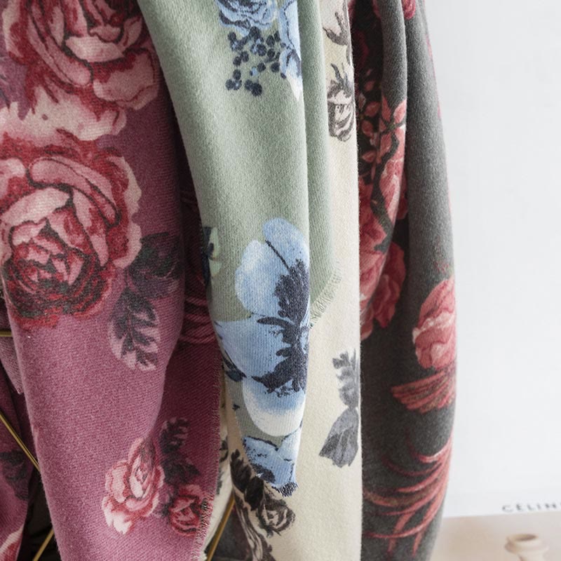 Scialle tibetano Buddha Stones, stile giardino, stampa floreale di rose, autunno inverno, morbido e caldo, sciarpa avvolgente - image 14