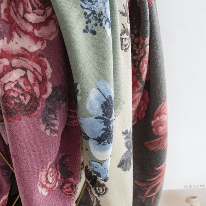 Scialle tibetano Buddha Stones, stile giardino, stampa floreale di rose, autunno inverno, morbido e caldo, sciarpa avvolgente - image 14