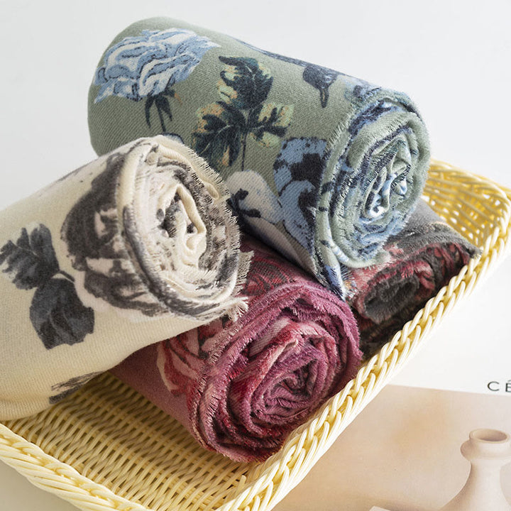 Scialle tibetano Buddha Stones, stile giardino, stampa floreale di rose, autunno inverno, morbido e caldo, sciarpa avvolgente - image 12