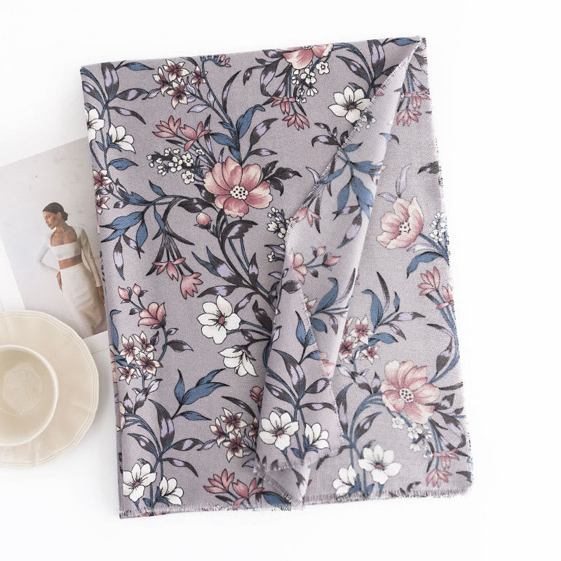 Scialle tibetano Buddha Stones, stampa retrò con camelia japonica in fiore, autunno inverno, morbido e caldo, sciarpa avvolgente - image 2