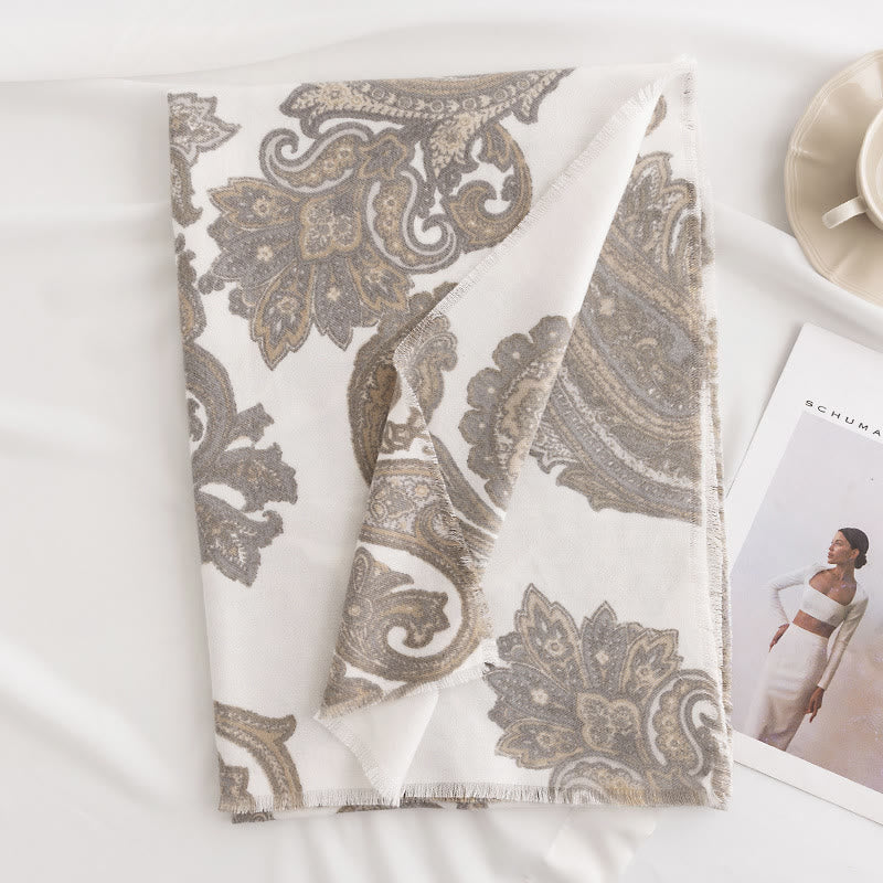 Scialle con stampe paisley tibetane Buddha Stones , autunno inverno, morbido e caldo, sciarpa avvolgente - Bianco 190*65cm - image 11