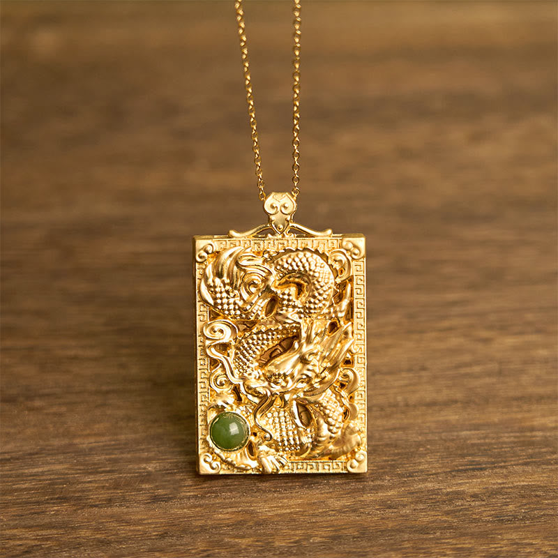 Collana con ciondolo in giada Hetian placcata in oro con Buddha Stones drago - Drago di giada Hetian in rame placcato oro - image 1