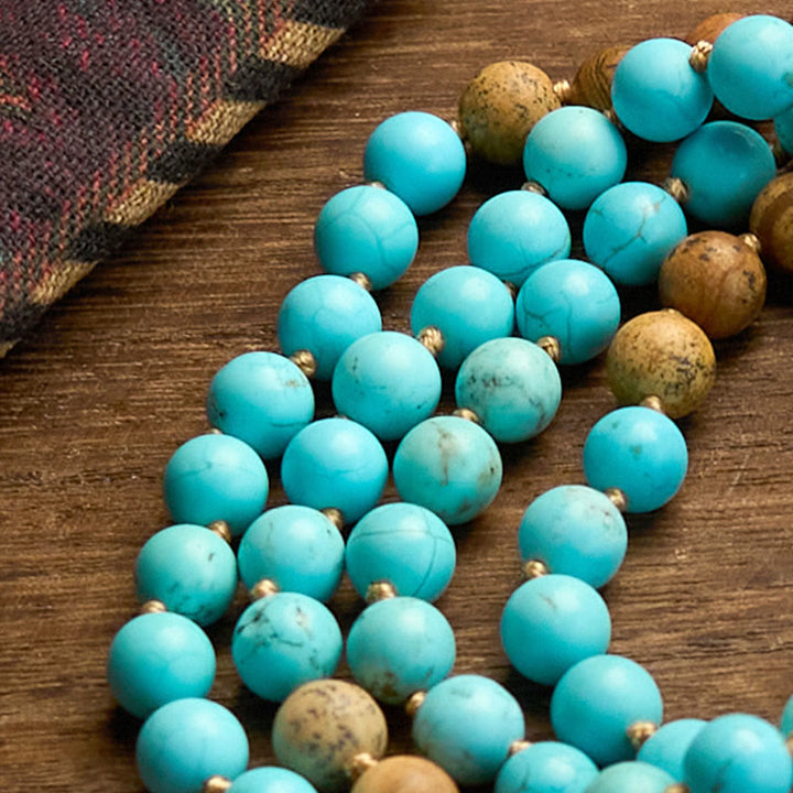 Buddha Stones 108 Mala Beads Turchese Picture Jasper Bead Tassel Braccialetto di equilibrio