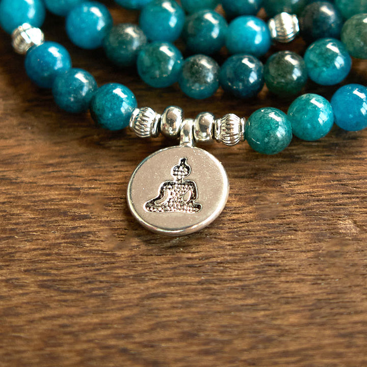 Buddha Stones 108 Mala Beads Apatite Bead Om L'albero della vita Bracciale Buddha di loto