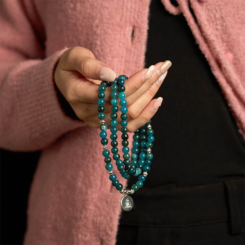 Buddha Stones 108 Mala Beads Apatite Bead Om L'albero della vita Bracciale Buddha di loto