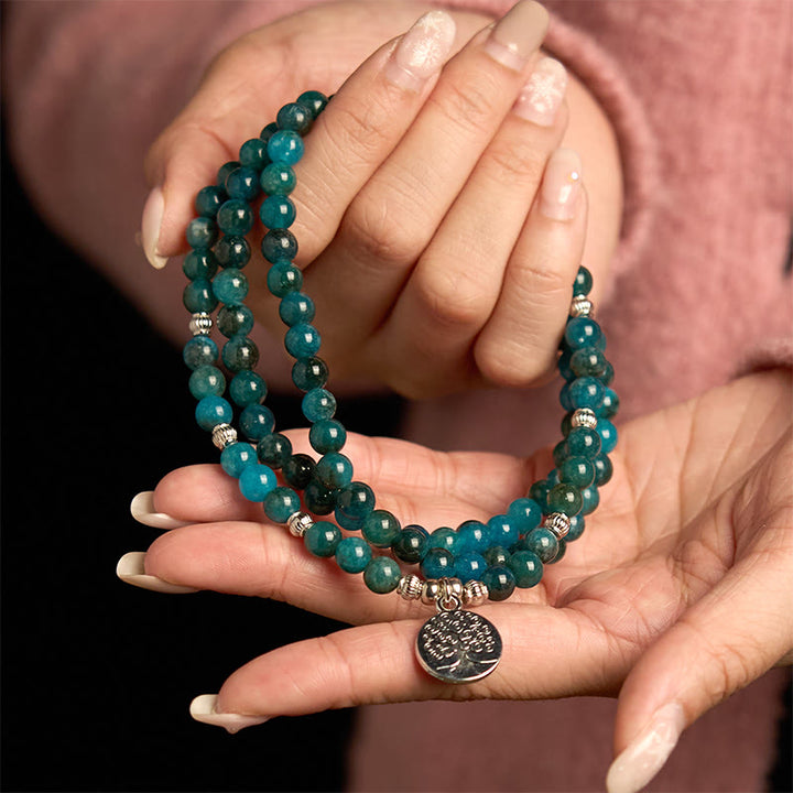 Buddha Stones 108 Mala Perline di Apatite Perline Om Albero della Vita Braccialetto Loto - image 8