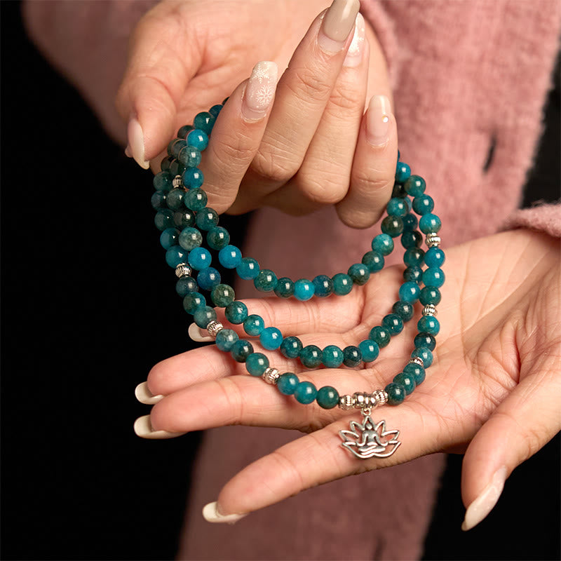 Buddha Stones 108 Mala Perline di Apatite Perline Om Albero della Vita Braccialetto Loto - image 14