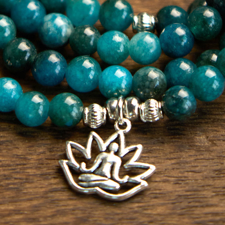 Buddha Stones 108 Mala Perline di Apatite Perline Om Albero della Vita Braccialetto Loto - image 15