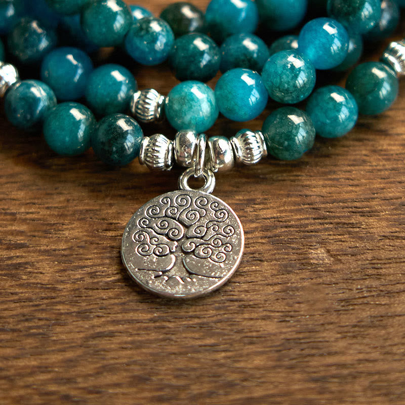 Buddha Stones 108 Mala Beads Apatite Bead Om L'albero della vita Bracciale Buddha di loto