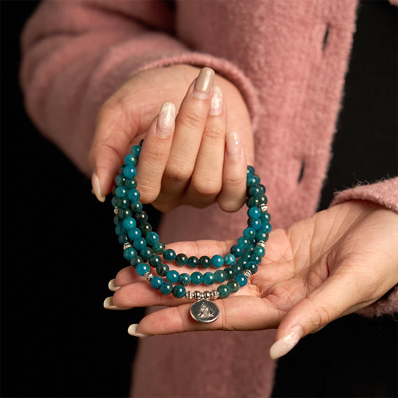 Buddha Stones 108 Mala Beads Apatite Bead Om L'albero della vita Bracciale Buddha di loto